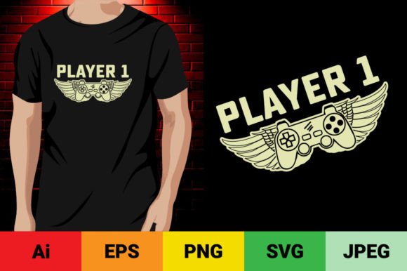 Player 1 Gaming T Shirt Design: Graphics & T-Shirt Designs